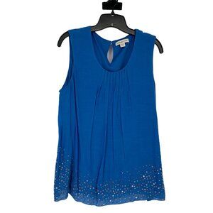 Coldwater Creek Womens L Blue Sleeveless Blouse Scoop Neck Sequin Accents Lined